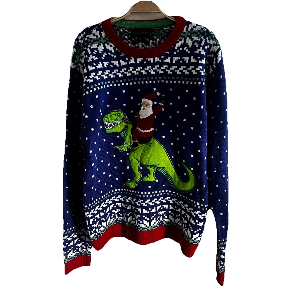 Blizzard Bay T Rex Dinosaur Ugly Christmas Sweater‎ Men's Size Large Festive